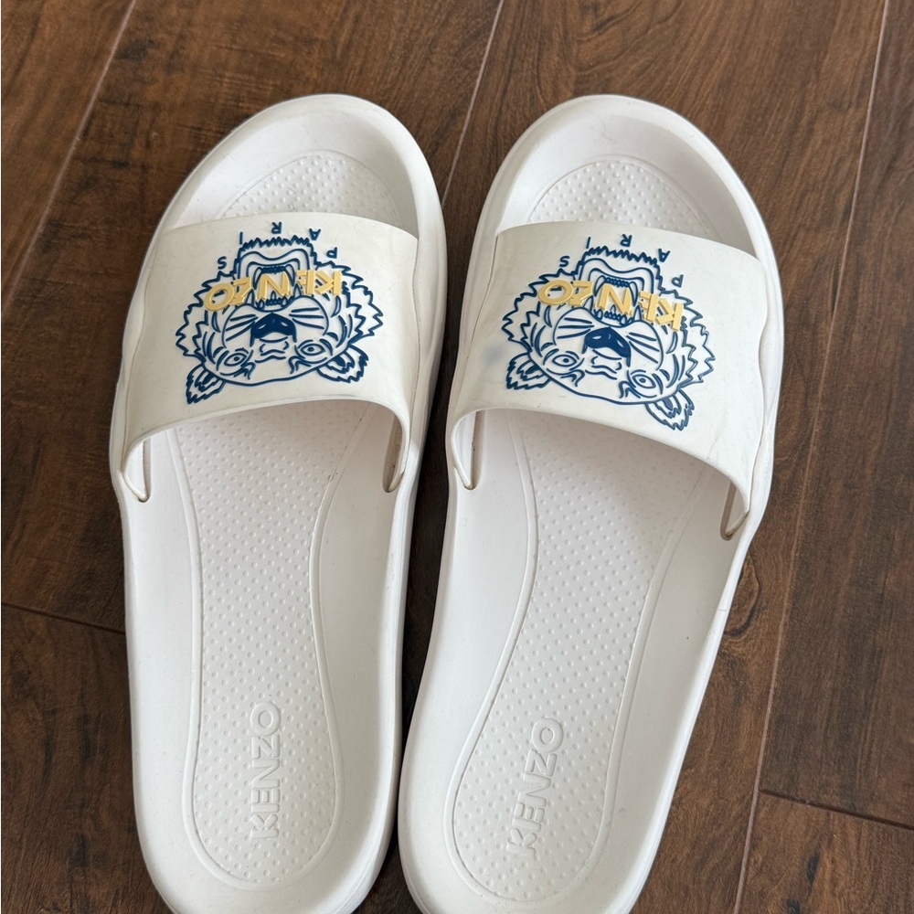 Kenzo Mens  White Slide Sandals